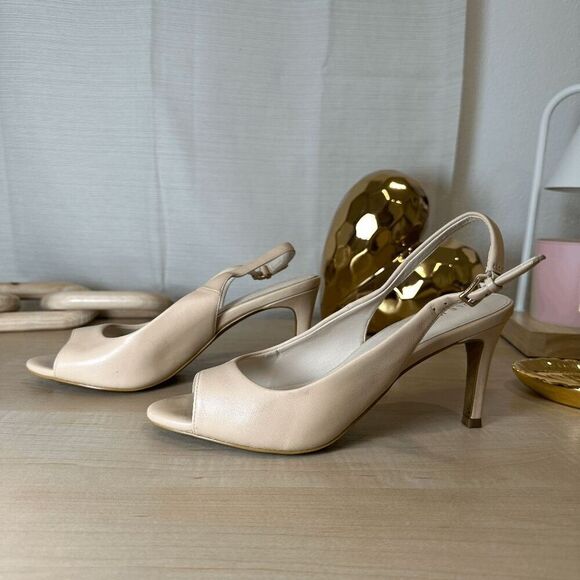 COLE HANN Maya Sling Back Nude Leather Pump‎ - Picture 1 of 11